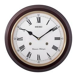 SEIKO Brown & White Contemporary Round Wooden Wall Clock-image-74