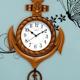 Attractionz Beige Contemporary Round Shaped Pendulum Wall Clock-image-77
