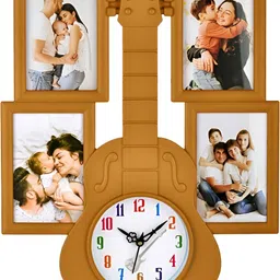 Attractionz Beige Round Shaped Photo Frame Contemporary Analogue Wall Clock-image-85