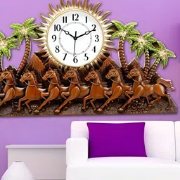Attractionz Brown Round Textured HorseHead Analogue Wall Clock-image-99