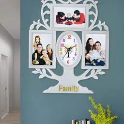 Attractionz White & Black Oval Shaped Contemporary Analogue Wall Clock With Photo Frame-image-1