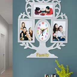 Attractionz White Tree Photo Frame Oval Shaped Contemporary Analogue Wall Clock-12