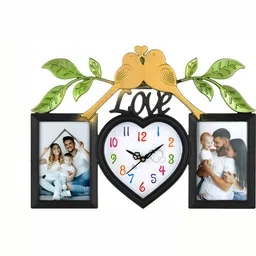 Attractionz Black & White Heart Shaped Contemporary Analogue Wall Clock With Photo Frame-image-73