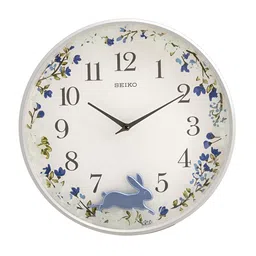 SEIKO Blue & White Printed Contemporary Round Wall Clock-image-33
