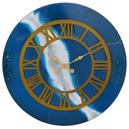 CHRONIKLE Blue & White Wooden Round Contemporary Textured Wall Clock-image-49