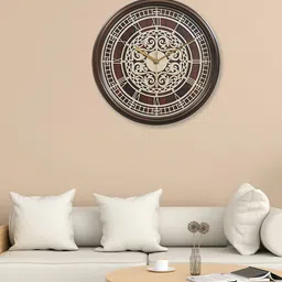 RANDOM Brown Round Shape Contemporary Step Movement Analogue Wall Clock-image-16