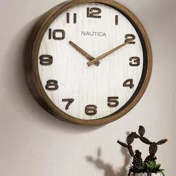 Nautica Brown Contemporary Analogue Wooden Round Shaped Wall Clock-image-45