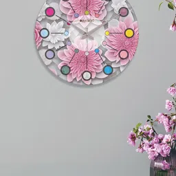 OLIVE TREE Pink & White Printed Analogue Contemporary Wall Clock-48