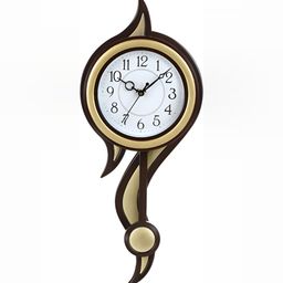 Attractionz Gold-Toned & Beige Round Contemporary Pendulum Wall Clock-image-57