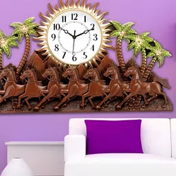 Attractionz Brown & Gold Toned Sun & Horse Round Shaped Traditional Analogue Wall Clock-picture-10