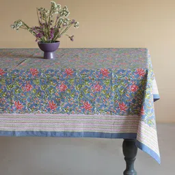 The Wishing Chair Blue Printed Cotton Table Cloth-49
