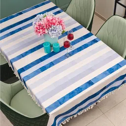 URBAN SPACE Sicilia White & Blue Striped Table Cover-35