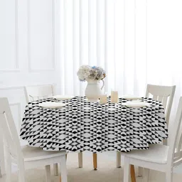 Lushomes White Geometric Printed Table Cover-41