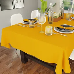 Encasa Homes Yellow Solid Rectangular 6 seater Table Cloth-56