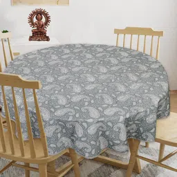INDHOME LIFE Brown & Grey Printed Cotton Round 4-Seater Table Cover-3