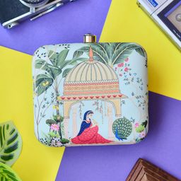 ARTKLIM Cream-Coloured & Pink Printed Box Clutch-image-91