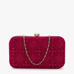 Anekaant Magenta & Gold-Toned Embroidered Box Clutch-picture-56