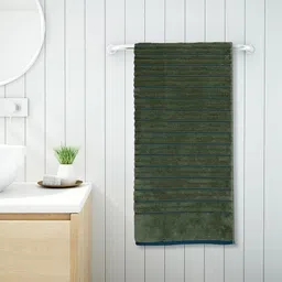 SPACES Unisex Green Striped 570 GSM Cotton Bath Towels-image-6