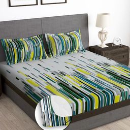 Story@home Grey & Green 180 TC Queen Bedsheet with 2 Pillow Covers-image-22
