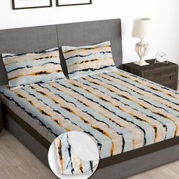 Story@home Beige & Grey 180 TC Queen Bedsheet with 2 Pillow Covers-image-26