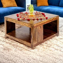 Ikiriya Coffee Brown Wood Contemporary Teak Finish Square Coffee Table-image-35