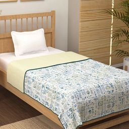 Story@home Yellow & Blue Printed AC Room 150 GSM Reversible Cotton Single Bed Dohar-image-13