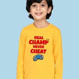 NUSYL Boys Real Champ Never Cheat Text Printed Round Neck Cotton Casual T-shirt-image-61