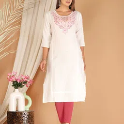 Mehsoos Round Neck Paisley Embroidered Sequinned Straight Cotton Kurta-image-73