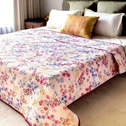 URBAN SPACE Cream-Coloured Red Floral AC Room Single Bed Blanket-25