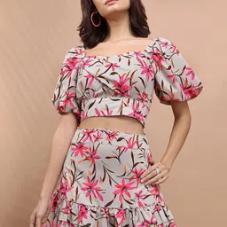 Tokyo Talkies Floral Printed Crop Top & Skirt-image-9