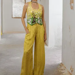 Pallavi Jaipur Embroidered Round Neck Top &Palazzos-image-43
