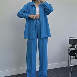 LULU & SKY Shirt Collar Drop Shoulder Shirt & Trousers Co-Ords-image-15