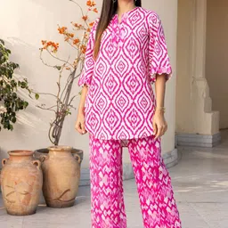 Ambraee Ikkat Printed Top With Trousers-image-69
