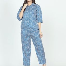 Chanting Blue Linen Satin Low-High Shirt Top & Trousers-picture-26