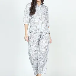 Chanting Blue Printed Linen Satin Shirt With Trousers-picture-32