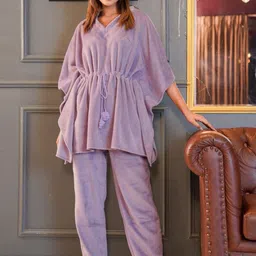 FEATHERS CLOSET V-Neck Pure Wool Kaftan Top With Pyjamas-image-34