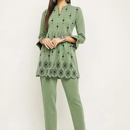 Zigo Embroidered Mandarin Collar Top & Trousers Co-Ord-47