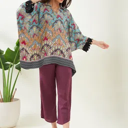 The Kaftan Company Printed Shirt Collar Top With Trousers-picture-34