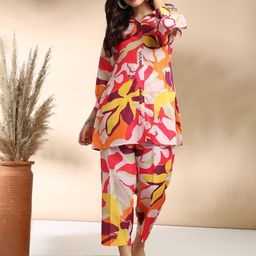 BAESD Printed Shirt Collar Tunic With Trousers-image-79