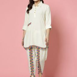 Clora Creation Embellished Shirt Collar Tunic With Trousers Co-Ords-image-28