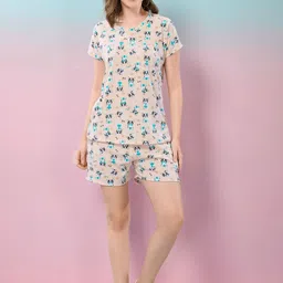 NIGHT FLOSS Printed Round Neck Short Sleeves Pure Cotton T-Shirt With Shorts-image-83