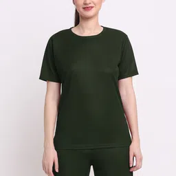 KLOTTHE Women Olive-Green Solid T-shirt with Short-image-11