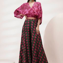 Breathe by Aakanksha Singh Floral Printed V-Neck Bat Sleeves Top & Palazzos-picture-46