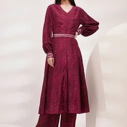 Breathe by Aakanksha Singh Printed Long Sleeves V-Neck Top With Palazzo Come With Belt-image-15