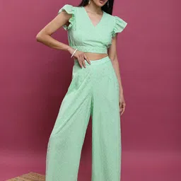 Vishudh Embroidered Flutter Sleeves Crop Top With Palazzo-image-64