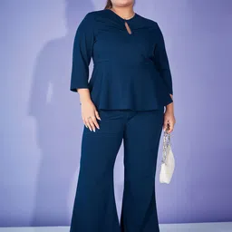 SASSAFRAS Curve Blue Plus Size Self-Design Top Wit Trouser Co-Ords-21