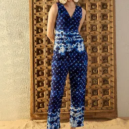 MABISH by Sonal Jain Tie & Dye V-Neck Top with Trousers-image-86