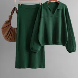 Alamode By Akanksha Women Aster Premium Woolen Coord Set - Sweater with Skirt-picture-24