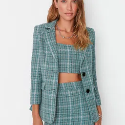 Selvia Checked Blazer With Skirt Co-Ords-21