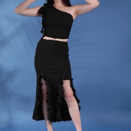 Kotty Black One Shoulder Top With Skirt-picture-35